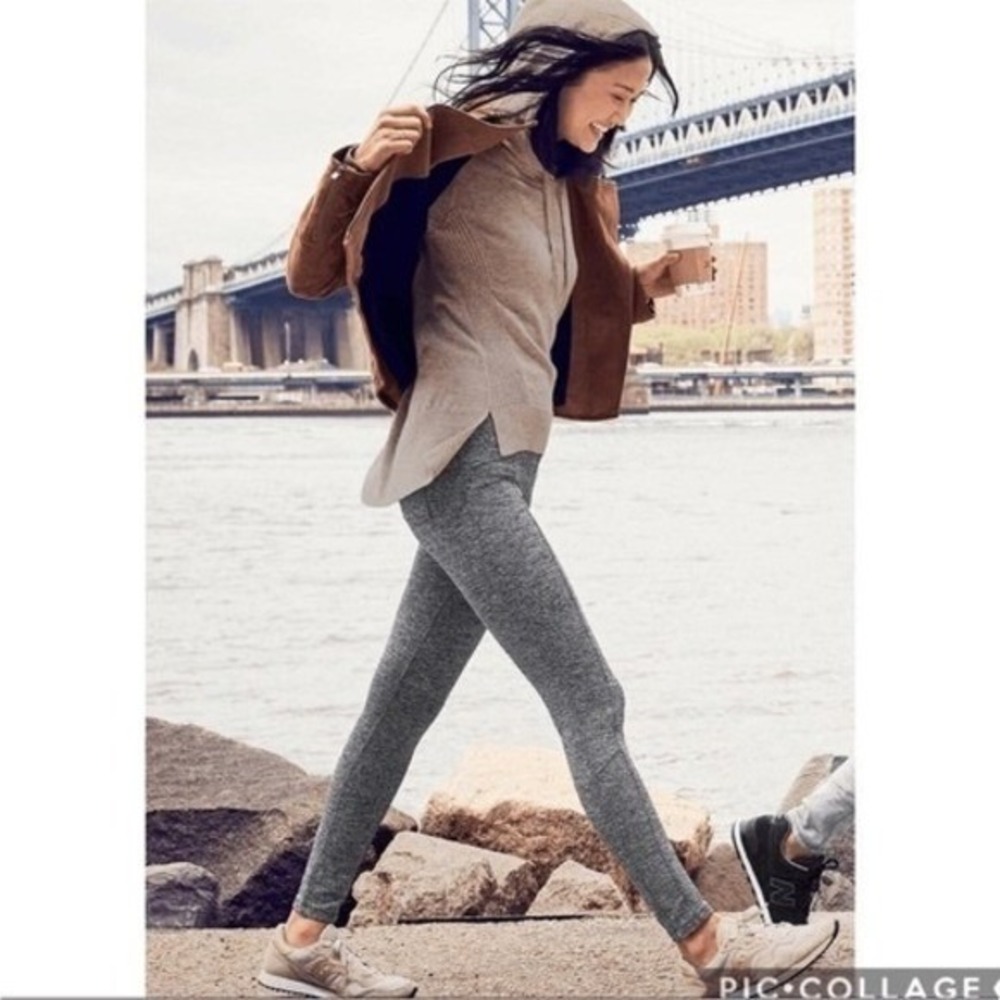 Athleta Herringbone Metro Tight Leggings Gray Yoga Fabric‎ Jean Seams Pockets